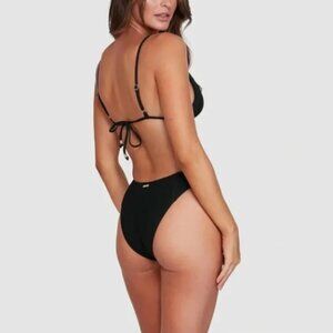Billabong Marina Hike Retro 80s Style High Cut Bikini Bottom in Black NWT Size M